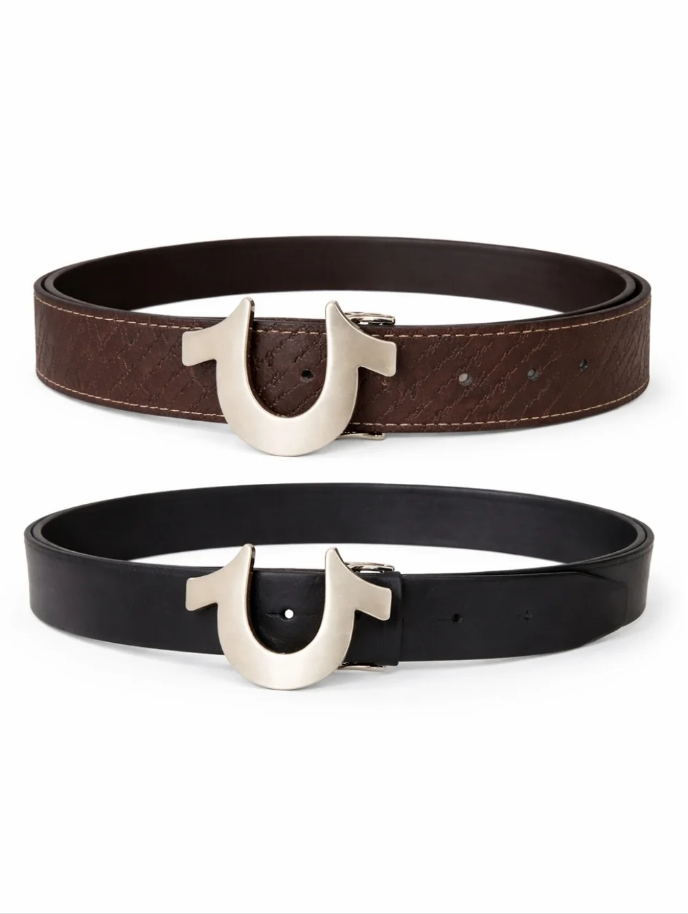 TRUE RELIGION Reversible BELT Silver Horseshoe Buckle Brown Black Leather XL